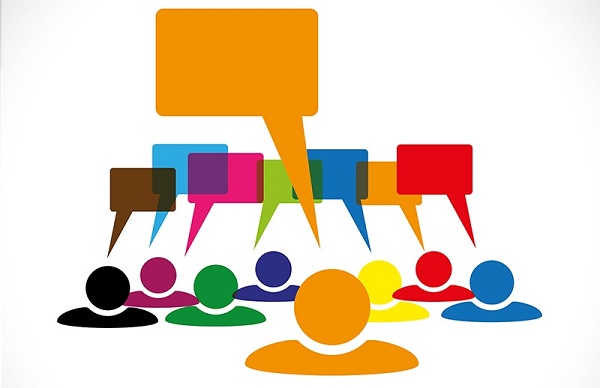 Ilustração mostra pessoas dando opinião sobre um assunto